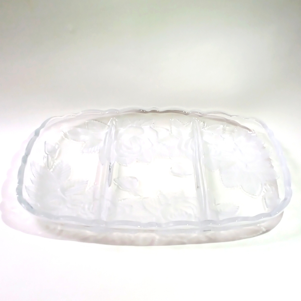 Vintage Rose Pearls by Home Beautiful Crystal 3-Parts Relish Dish Platter